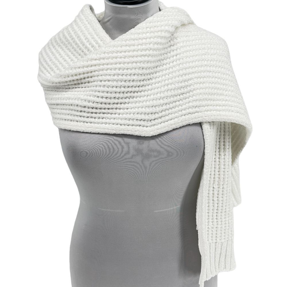Calvin Klein White Ribbed Soft Knit Scarf Wrap Cozy Winter Accessory 70"L x 13"W